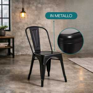 Sedie industriali in metallo nero con schienale alto 45x40x85 cm, design ergonomico, cuscinetti in gomma antigraffio, set da 6 - Product Image 4