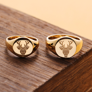 Bague en or massif 14 carats MaiYi, motif cerf, signet animalier, sceau rond gravé avec des cœurs, bijoux raffinés pour filles et garçons - Product Image 5