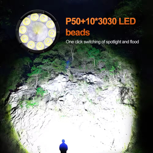 ไฟฉายกำลังสูงระยะไกลแบบรวมแสงสปอตและฟลัดไลท์ 10 หลอด LED P50 พร้อมพอร์ต USB สำหรับชาร์จ  ไฟฉายพกพาอเนกประสงค์ - Product Image 6