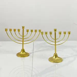 Bougeoir minimaliste en métal doré à 7/9 têtes Hanukkah Menorah Bougeoir à 9 branches