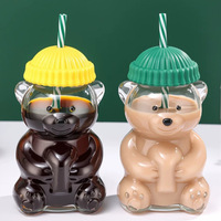Gobelet en verre Ours Mignon avec couvercle à pression, paille anti-fuite, simple paroi, pour la maison