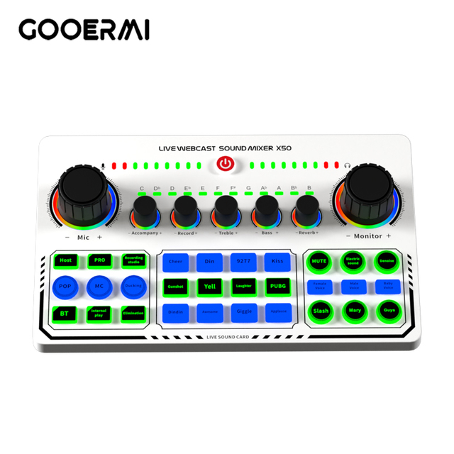 Gooermi X50 High Quality Live Sound Card Audio Mixer Voice Changer with Sound Effects for Karaoke Streaming Recording Gaming