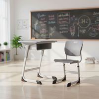 Ensemble bureau et chaise ergonomiques réglables en hauteur pour étudiants, avec dossier solide et structure métallique, idéal pour l'étude en classe