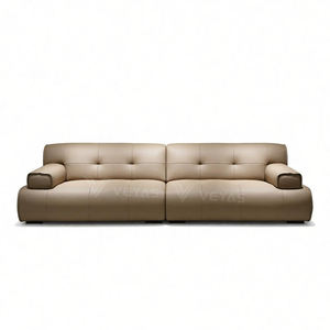 Sofá Seccional Moderno de Cuero Genuino Ecológico y Duradero, Personalizable en Azul Marino, Beige, con Reposabrazos Cuadrados - Product Image 6