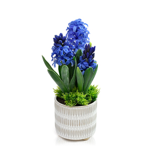 Composizione di Fiori Artificiali di Giacinto Bianco e Viola, Fiori Finti Realistici con Vaso per Decorazione Casa, Ufficio e Matrimonio - Product Image 1