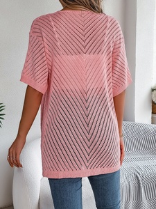 <span class=keywords><strong>Cárdigan</strong></span> de punto hueco de manga corta estilo europeo-americano para mujer, ideal para vacaciones de verano - Product Image 3