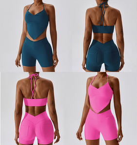 2023 nuevo diseño OEM ODM Fitness Workout Active Wear Athletic Gym Set para mujeres personalizado 2 piezas Sexy Yoga Wear sujetador pantalones cortos Leggings - Product Image 2