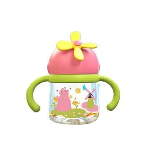 300ML Tritan Silicone Plastic Baby Training Cup Drinking Sippy Cup With Straw With Handles