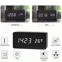 Jam Alarm Digital LED kayu, proyeksi gerakan elektronik dengan tampilan suhu untuk dekorasi meja kamar tidur