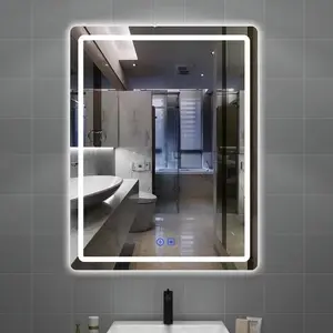 مربع الحمام مرآة ذكية اللمس شاشة led مع ضوء مكافحة تعفير مرآة حمام غسل شنقا جدار