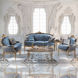 Set furnitur gaya Eropa kain biru 1 + 2 + 3 tempat duduk antik Villa kayu ruang keluarga Sofa bagian santai - Product Image 1