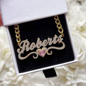 Collar con Colgante <span class=keywords><strong>de</strong></span> Letra y Piedra <span class=keywords><strong>de</strong></span> Nacimiento Brillante, Cadena <span class=keywords><strong>Figaro</strong></span> 3D, Joyería Personalizada con Dije <span class=keywords><strong>de</strong></span> Corazón, Regalo para Mujer, QIUHAN OEM - Product Image 5