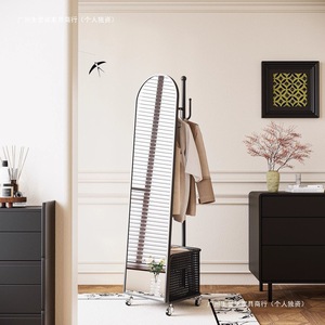 Perchero con espejo de cuerpo entero, giratorio, con cesta de almacenamiento de ropa, diseño minimalista moderno, metálico independiente - Product Image 5