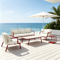 Fauteuil de salon d'extérieur moderne avec dossier en corde tressée, structure en aluminium et coussin imperméable pour jardin, villa, hôtel