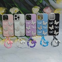 Étui de téléphone portable antichoc pour iPhone X Xr Xs Max 11 12 13 14 15 16 17 Pro Max, coques de protection papillon avec bracelets
