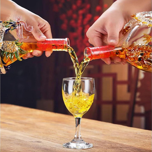 ขวดเหล้ามังกรหรือนกฟีนิกซ์-ขวดไวน์ขนาด1000มล. พร้อมฐานไม้ขวดแก้วทำจากจีน - Product Image 6