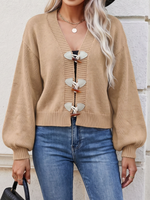 Cardigan pull pour femme automne-hiver, style ethnique transfrontalier, motif unique, boutons en corne, tricot ample, vêtement d'extérieur