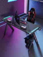 Bureau de jeu avec éclairage RGB cool, en forme de X, grand, noir et rouge, table de jeu, bureau d'ordinateur, bureau à domicile pour PC