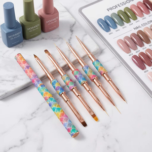 Pinceau à ongles multifonctionnel en gel rose pailleté effet écailles de poisson avec manche métallique détachable, doux, anti-chute, pour manucure - Product Image 2