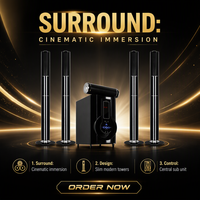 Système de barre de son home cinéma 5.1 canaux avec Bluetooth, radio FM et stéréo sans fil pour salon