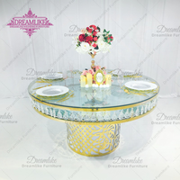 Table à gâteau en acier inoxydable avec pendentif en verre double couche, design moderne, pour banquets, mariages, hôtels, durable
