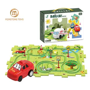 Hot Selling Children Funny Land Series Plastic DIY Puzzle Tracks Battery Operate Electric Rail Car Toy