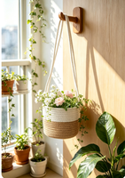 Panier suspendu en corde de coton et jute fait main, panier à plantes tissé bohème, panier de rangement mural pour la maison, la chambre de bébé