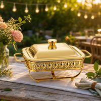 Plat à chafing en acier inoxydable FLEY avec panneau latéral orné pour présentation en buffet de restaurant, banquets d'hôtel et événements de mariage