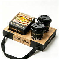Boîte à emporter en kraft avec poignée en ruban pour sandwichs, café, déjeuner, café, logo personnalisé, emballage en gros