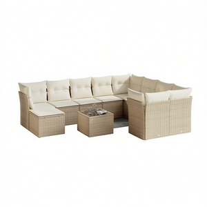 Conjunto de Sofá de Jardín de Ratán Beige con Cojines de Espuma de Alta Densidad, Muebles de Exterior de Diseño Contemporáneo, Resistentes al Agua y a los Rayos UV - Product Image 1