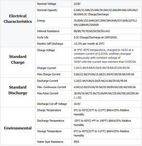 Tuổi thọ dài chu kỳ sâu LiFePO4 12v12.8v 6Ah 12Ah 24ah 30Ah <span class=keywords><strong>42Ah</strong></span> 84ah 100Ah 200AH xe năng lượng mặt trời tự động pin Lithium ion - Product Image 3