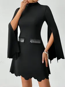 Nouvelle Robe Décontractée Noire pour Femme, Coupe Slim Évasée, Longueur Genou, Taille Naturelle, Printemps, Automne, Été, ODM 2026 - Product Image 2