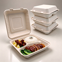 Emballage alimentaire en pulpe de bagasse de canne à sucre à 3 compartiments de 9 pouces, vaisselle jetable biodégradable et compostable