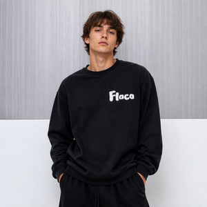Sudadera de cuello redondo para hombre, estilo vintage, lavada, con letras frontales y eslogan trasero bordado, corte holgado, bajo sin rematar, manga larga, estilo streetwear. - Product Image 2