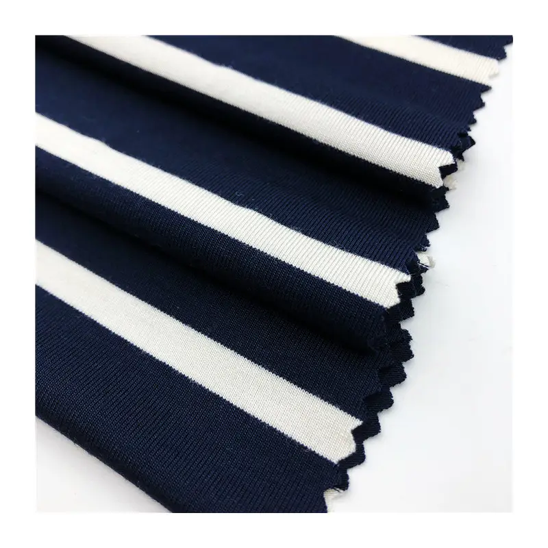 Eco-friendly breathable black and white stripe fabric 210gsm bamboo stretch jersey knitted fabric for T-shirt
