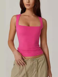 2025, camiseta sin mangas de doble capa para <span class=keywords><strong>mujer</strong></span>, Camiseta básica ajustada sin mangas con cuello cuadrado, novedad para <span class=keywords><strong>Amazon</strong></span> Summer Collection Berunner - Product Image 4