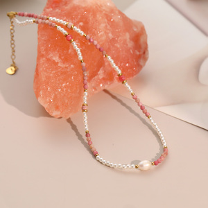 NIMAI Nuovi Arrivi Collana Artigianale in Acciaio Inossidabile con Perle e Pietre Naturali Placcata in Oro 18K Trendy con <span class=keywords><strong>Amazzonite</strong></span> <span class=keywords><strong>Gioielli</strong></span> da Donna - Product Image 6