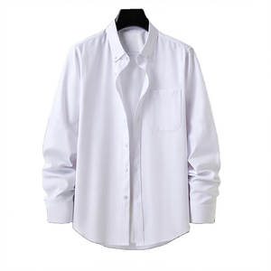 <b>Mens</b> Solid Oxford Anti-Wrinkle Spring Casual <b>Shirt</b> <b>Long</b> <b>Sleeve</b> Button Down with Chest Pocket Mandarin Collar ODM - Product Image 1