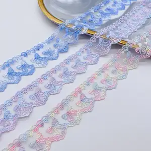 Embroidery Colorful Lace Accessories Double sided Colorful Bow Knot Multi color Children's Clothing Mesh Lace Trim