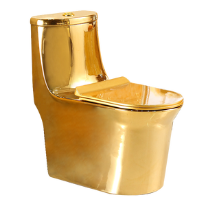 Inodoro de Lujo de Una Pieza con Diseño Moderno, Doble Descarga por Gravedad, Cerámica, Chapado en Oro, Montaje en Suelo, Sifón en P/S - Product Image 3