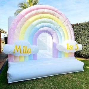 Château Gonflable Arc-en-ciel Nuages Blancs, Château Gonflable <span class=keywords><strong>Pastel</strong></span> Arc-en-ciel avec Nuages, Château Gonflable Rose pour Intérieur et Extérieur - Product Image 2