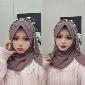 Nouveau foulard musulman pour femmes avec franges papillon et cristaux, voile ethnique en mousseline fait main avec chaîne - Product Image 5