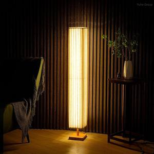 Lampe de sol rectangulaire minimaliste en tissu, base en bois, LED, hauteur réglable, étanche, lumière douce verticale, utilisation hôtelière - Product Image 3