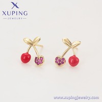 X001152036 Joyería XUPING, Pendientes de Mujer con Diseño de Cereza, Chapados en Oro de 14k, Lindos, Modernos y a la Moda