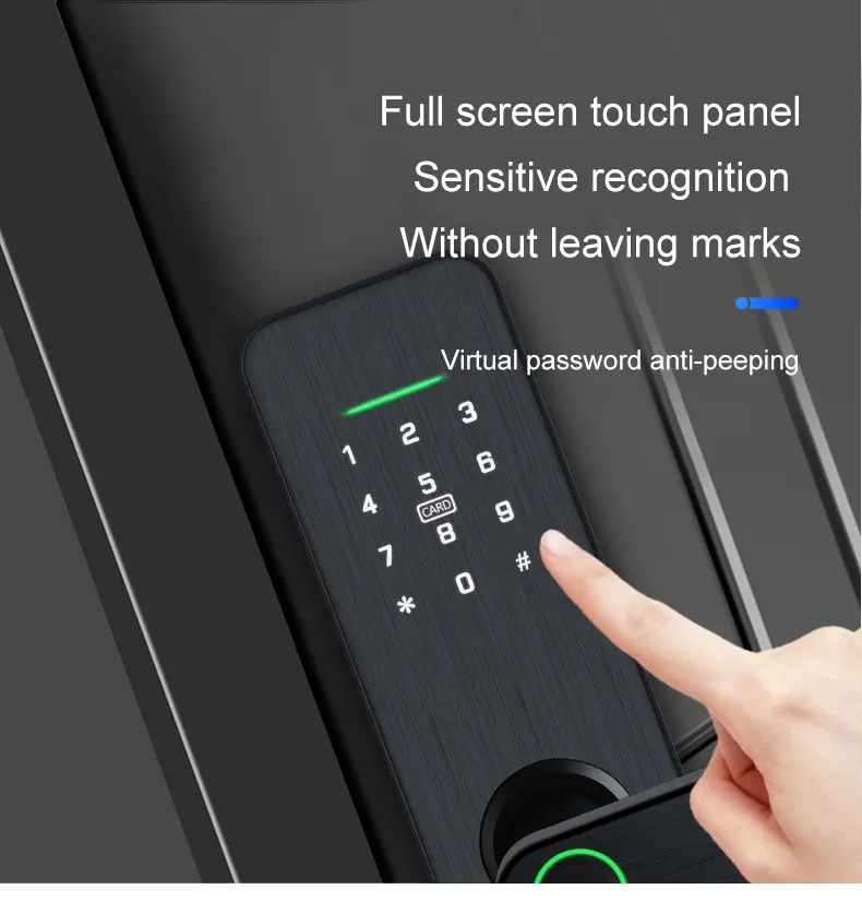 Huella digital Sin llave Alarma antirrobo Touch ID Panel digital Smartlock Manija de la puerta de la habitación con cerradura de llave