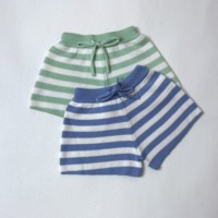 Celana Pendek Rajut Jacquard Katun Murni Berkualitas Tinggi untuk Anak dan Bayi Unisex Musim Semi Musim Panas Celana Rajut Bergaris untuk Bayi Baru Lahir