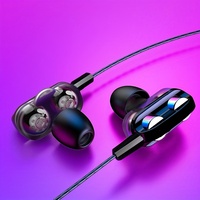 Écouteurs intra-auriculaires dynamiques à double haut-parleur avec contrôle de fil vers Ios Android Écouteurs de jeu filaire