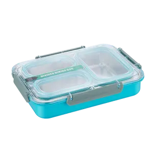 3/4隔层304不锈钢饭盒硅胶学生饭盒食品级儿童金属容器