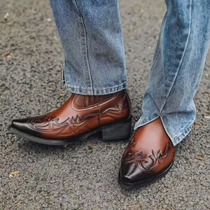 Nouvelles bottes western en jean à talon haut et bout pointu, unisexe, grandes tailles 35-48, brodées, mi-mollet, style vintage, chaussures habillées - Product Image 4