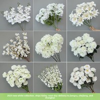 Fleurs d'hortensia artificielles blanches floquées - Décoration de mariage, photographie en extérieur, arrangements floraux en soie, accents paysagers